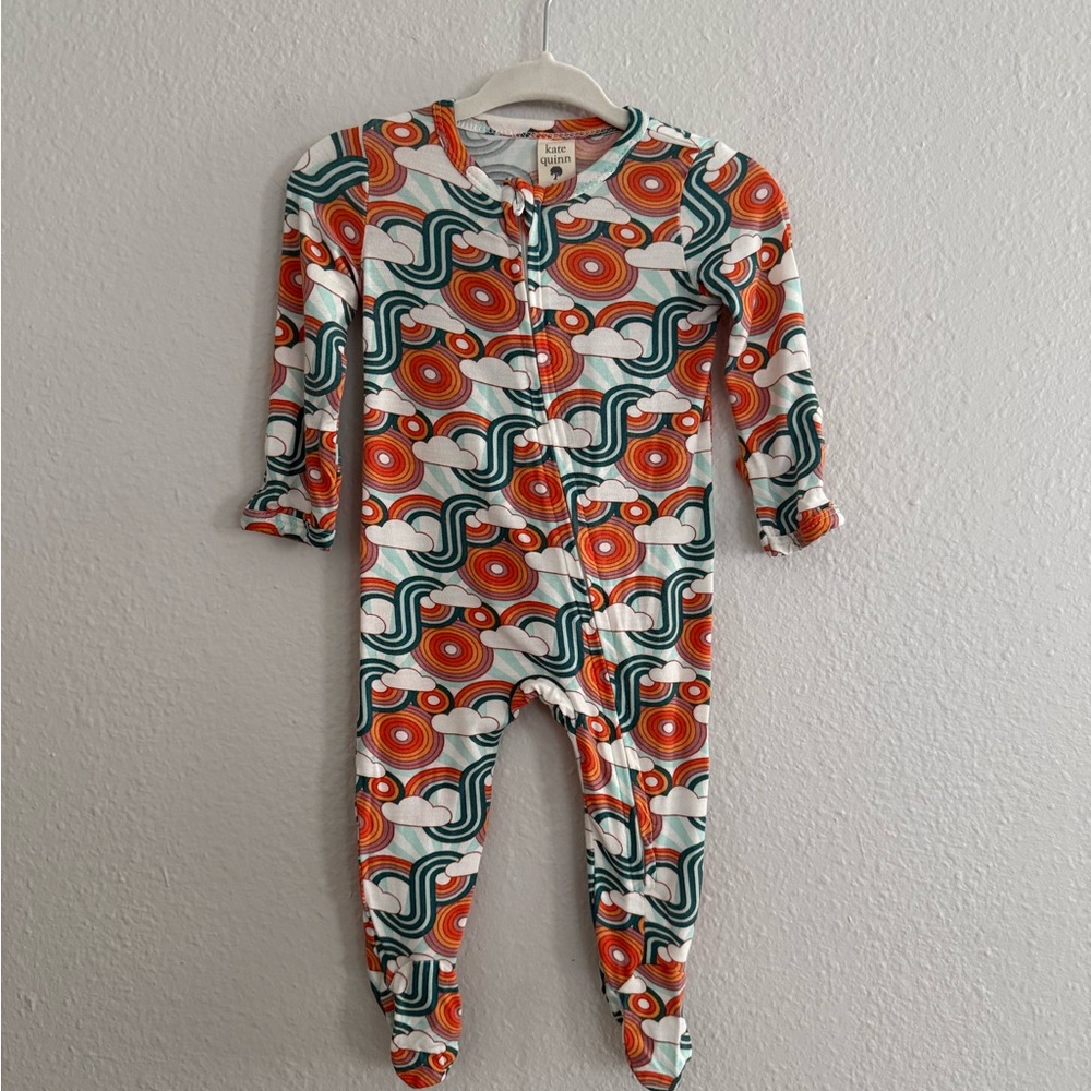 Kate Quinn Retro Patterned Kids Onesie - Orange and Teal - Size 0-3 Months